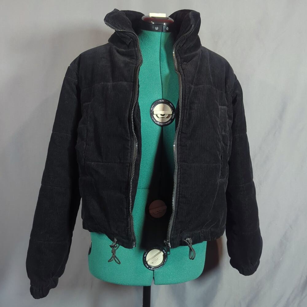 Princess Polly Black Corduroy Cropped Puffer Jacket Y2K XS